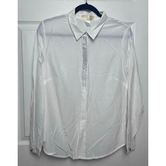 Alessa W. Collection Women's Rhinestone Collared White Hidden Buttons Size 10 - Picture 1 of 10